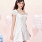 Petal Neck Waist Short Sleeve Cotton Printed Polka Dot Dress R5255