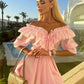 Pink one shoulder neckline slim waist short skirt homecoming dress R3605