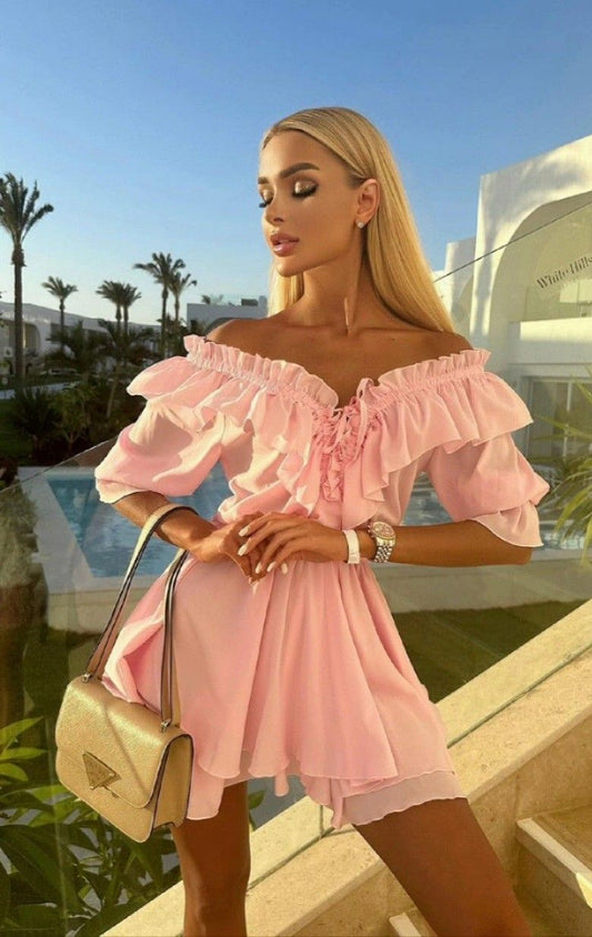 Pink one shoulder neckline slim waist short skirt homecoming dress R3605