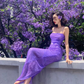 Charming purple sequin sexy waist tube top maxi prom dress, homecoming dress R3104