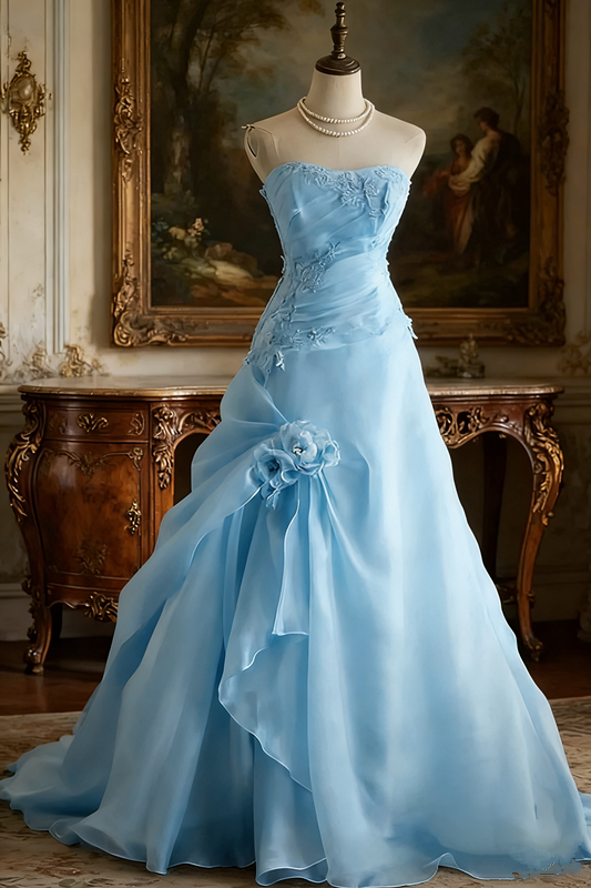 White strapless, fitted A-line long ball gown/bridal dress R6730