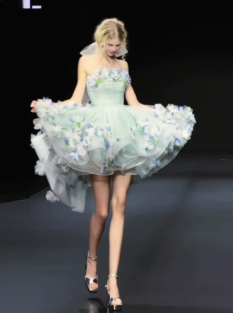 Dreamy Mint Green A-Line Strapless Applique Corset Mini Party Dress Homecoming Dress RS383