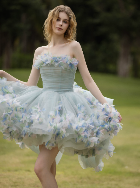 Dreamy Mint Green A-Line Strapless Applique Corset Mini Party Dress Homecoming Dress RS383