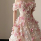 Elegant White Floral A-Line Strapless Corset Maxi Prom Dress Evening Dress RS385