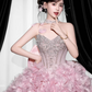 Cute Pink Ball Gown Sweetheart Feather Tem Corset Mini Party Dress Homecoming Dress RS386