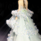 French Chic Mint Green Floral A-Line Sweetheart Tiered Corset Maxi Prom Dress Evening Dress RS388