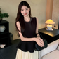Fairy retro new Chinese suit sleeveless black vest blouse top high waist skirt two-piece suit R1713