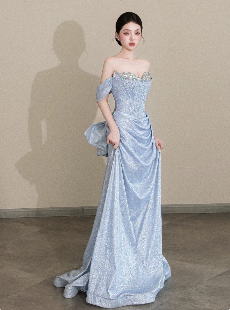 Elegant Blue Mermaid Bateau Corset Maxi Prom Dress Evening Dress RS389