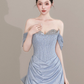 Elegant Blue Mermaid Bateau Corset Maxi Prom Dress Evening Dress RS389