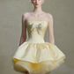 French Chic Pastel Yellow A-Line Strapless Corset Mini Party Dress Homecoming Dress RS390
