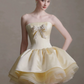 French Chic Pastel Yellow A-Line Strapless Corset Mini Party Dress Homecoming Dress RS390