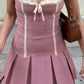 Pink suspender low-cut sexy lace slim pleated skirt homecoming dress R2510