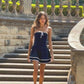 Navy Blue Strapless Waisted A-Line Short Skirt Homecoming Dress R3843