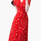 2025 Summer New Red Floral V-neck Wrap One-piece Tea Break Short Sleeve Dress R0948