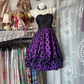 Black strapless short ball gown with purple tulip skirt R7585