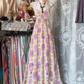 Light purple floral print halter-neck sexy ball gown R7512