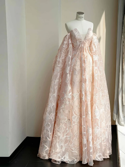 Pink tube top slim waist long skirt, prom dress R5678