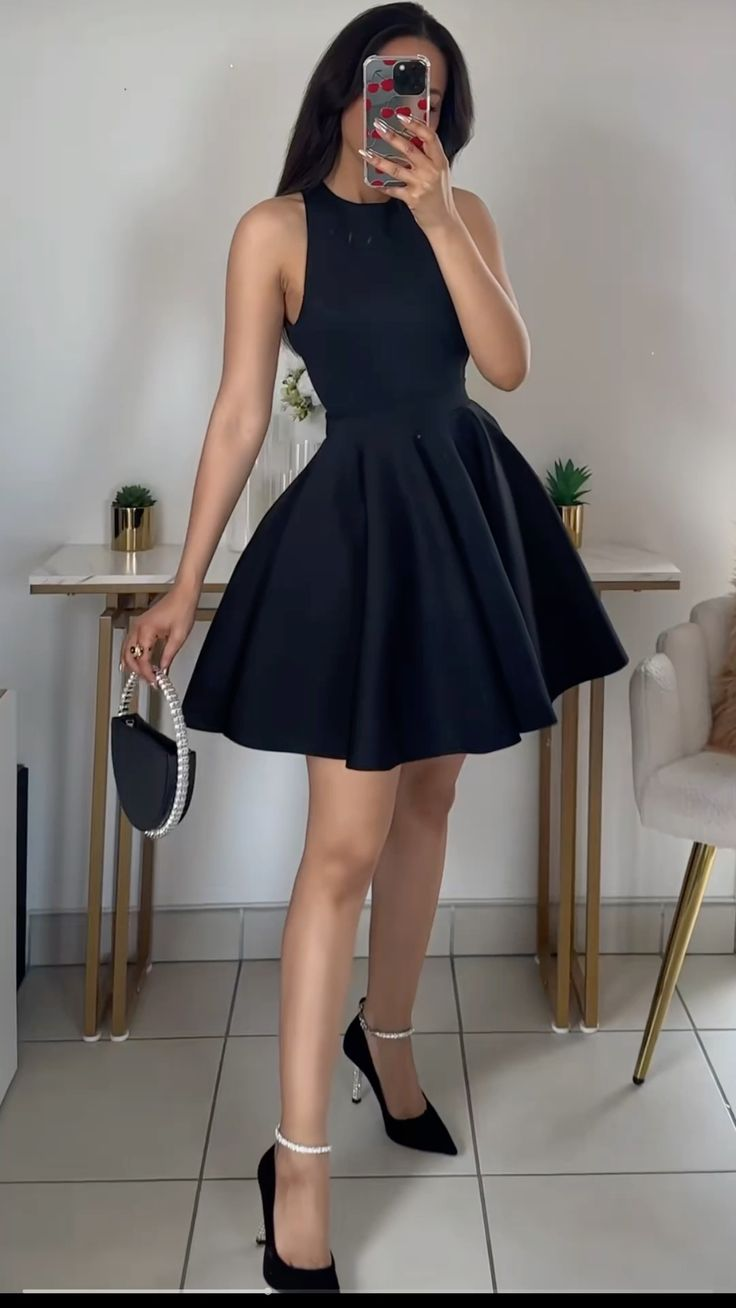 Navy blue sleeveless waisted A-line short skirt homecoming dress R5522