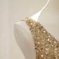 Gold V-neck fitted sequined long ball gown, perfect for a sexy bridal gown R8484