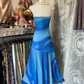 Gradient blue strapless, fitted, fishtail gown, ball gown R6352