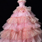 Light pink strapless fitted waist slim-fitting ball gown with a flared cake skirt R8696