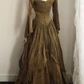 Gold square neckline, retro-style, fitted waist, elegant princess-style long ball gown, bridal dress R6753