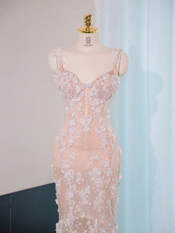 Light pink halter-neck fitted bodycon long ball gown, bridal dress R8999