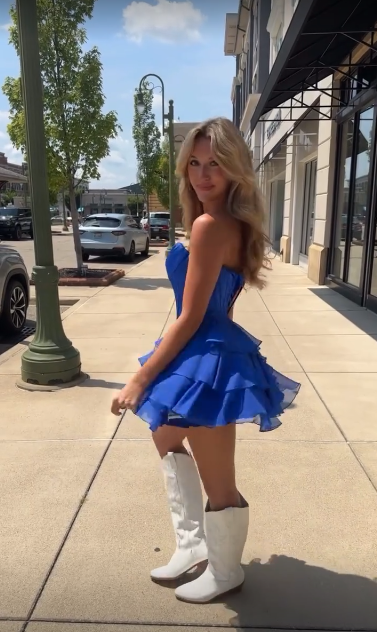 Blue tube top waist tutu skirt homecoming dress R5561
