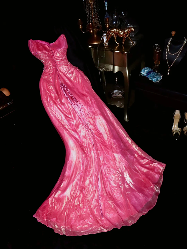 Pink strapless fitted waist elegant fairy long ball gown R6912