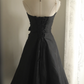 Black strapless fitted midi ball gown R6792