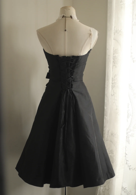 Black strapless fitted midi ball gown R6792