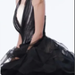 Black halterneck low-cut sexy puffy tulle short skirt homecoming dress R4654