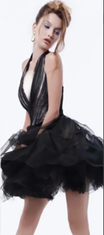 Black halterneck low-cut sexy puffy tulle short skirt homecoming dress R4654