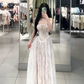 White strapless fitted waist sexy lace long ball gown R7899