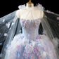 Light blue strapless, fitted waist, full skirt, long ball gown R8939