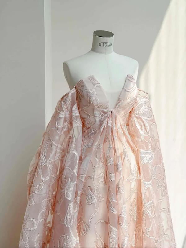 Pink tube top slim waist long skirt, prom dress R5678