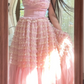 Light pink strapless fitted waist tiered skirt long ball gown R7747