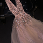Light pink V-neck fitted long ball gown, bridal dress R8789