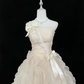 Light apricot strapless, fitted waist, full skirt, long ball gown, bridal dress R9059