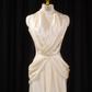 White halter-neck, fitted waist, long ball gown/bridal dress R8909