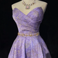 Purple pleated design strapless waist satin A-line skirt homecoming dress R4981