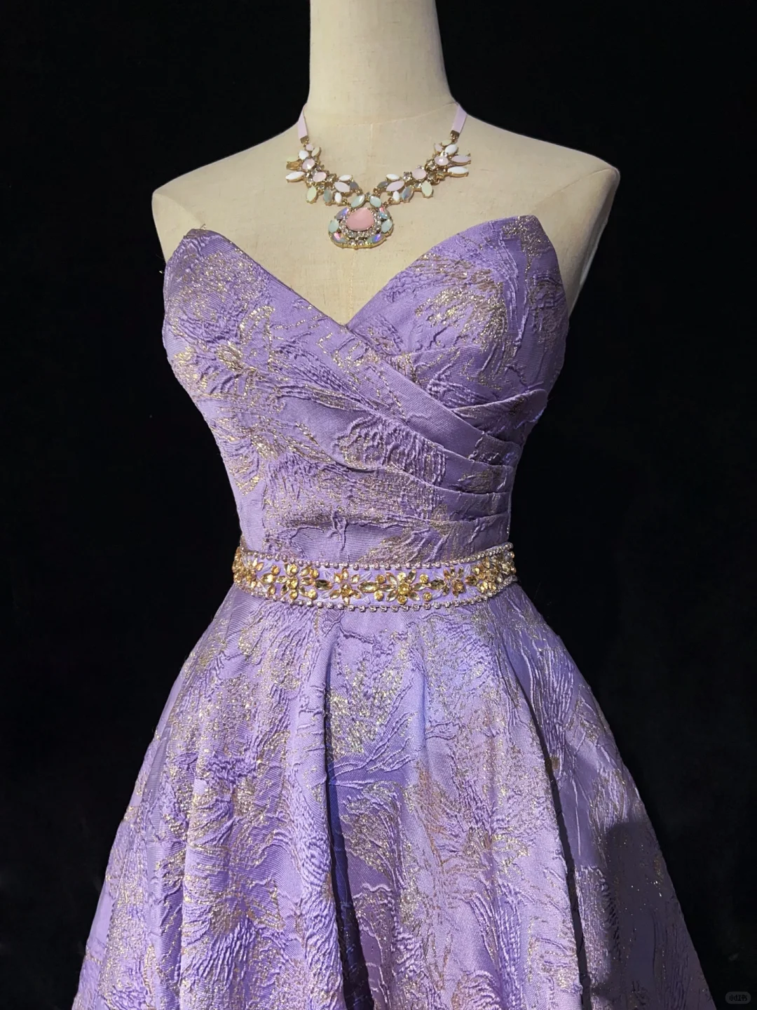 Purple pleated design strapless waist satin A-line skirt homecoming dress R4981
