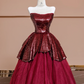 Deep red strapless, fitted waist sequined red ball gown with a full skirt, bridal dress R8360