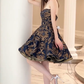 Retro blue short skirt with gold print waist and slimming fluffy skirt for homecoming dress R4210