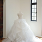 White strapless, fitted waist, full skirt, long ball gown, bridal dress R8508