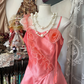 Pink satin halter-neck fitted A-line maxi dress, ball gown R6313