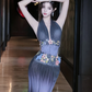 Grey halter neck fitted waist slim back sexy ball gown R7072