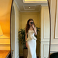 White strapless fitted long ball gown R8700