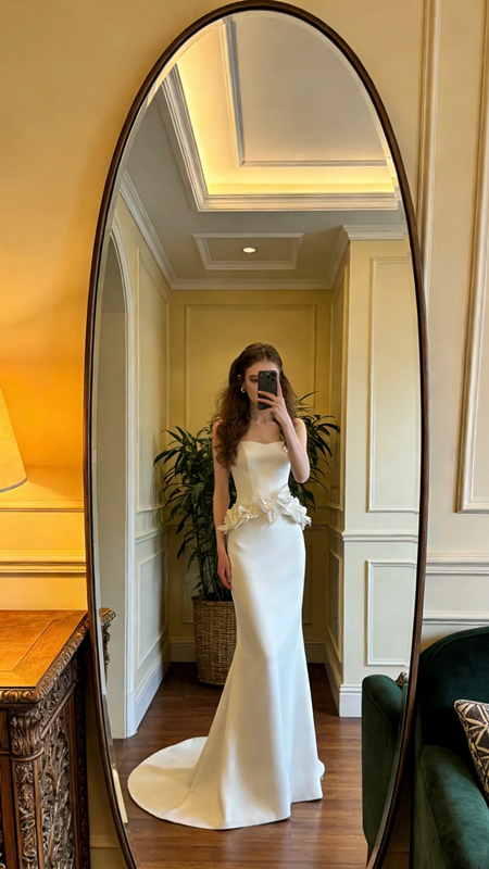 White strapless fitted long ball gown R8700