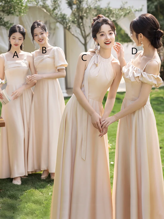 Light pink satin slim fit ball gown, bridesmaid dress R5993